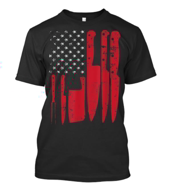American Flag Stars Butcher Knife Set Vintage Look T-Shirt