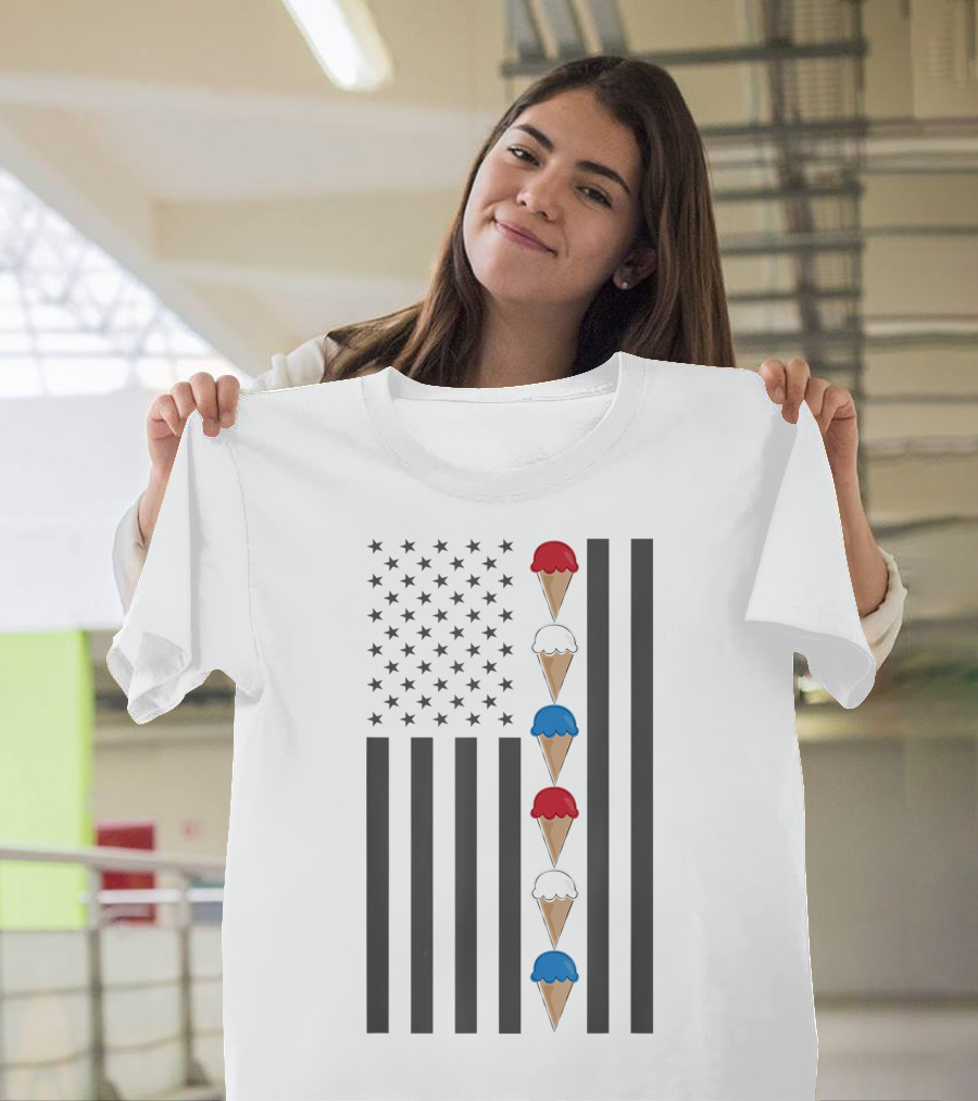 American Flag Ice Cream Cones Red White And Blue Patriotic Summer T-Shirt