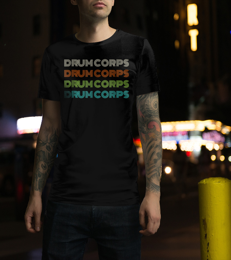 Drum Corps Retro 70s Style Multi-Color Typographic T-Shirt