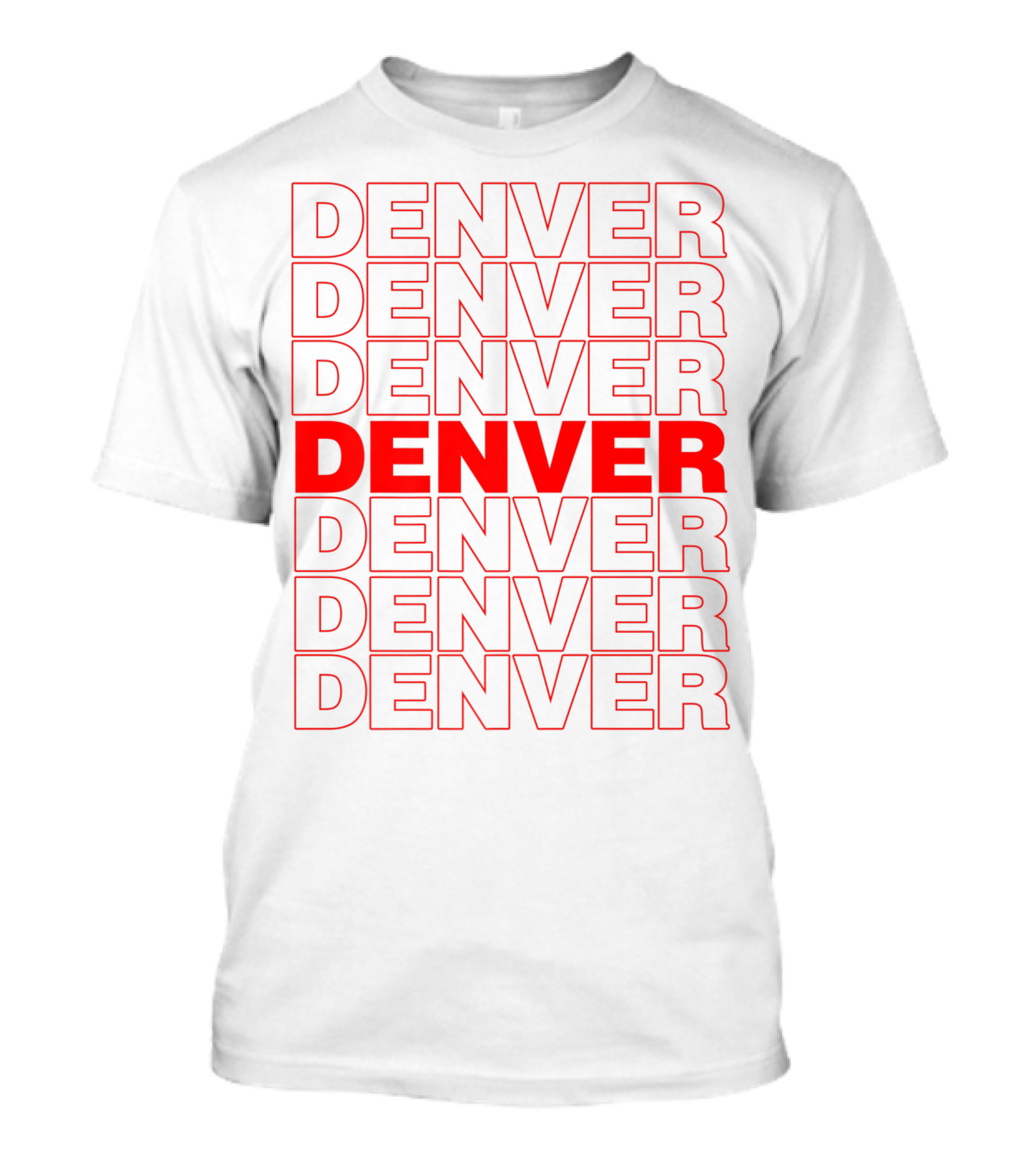 Denver Colorado Thank You Bag Style Repeated Red Lettering T-Shirt