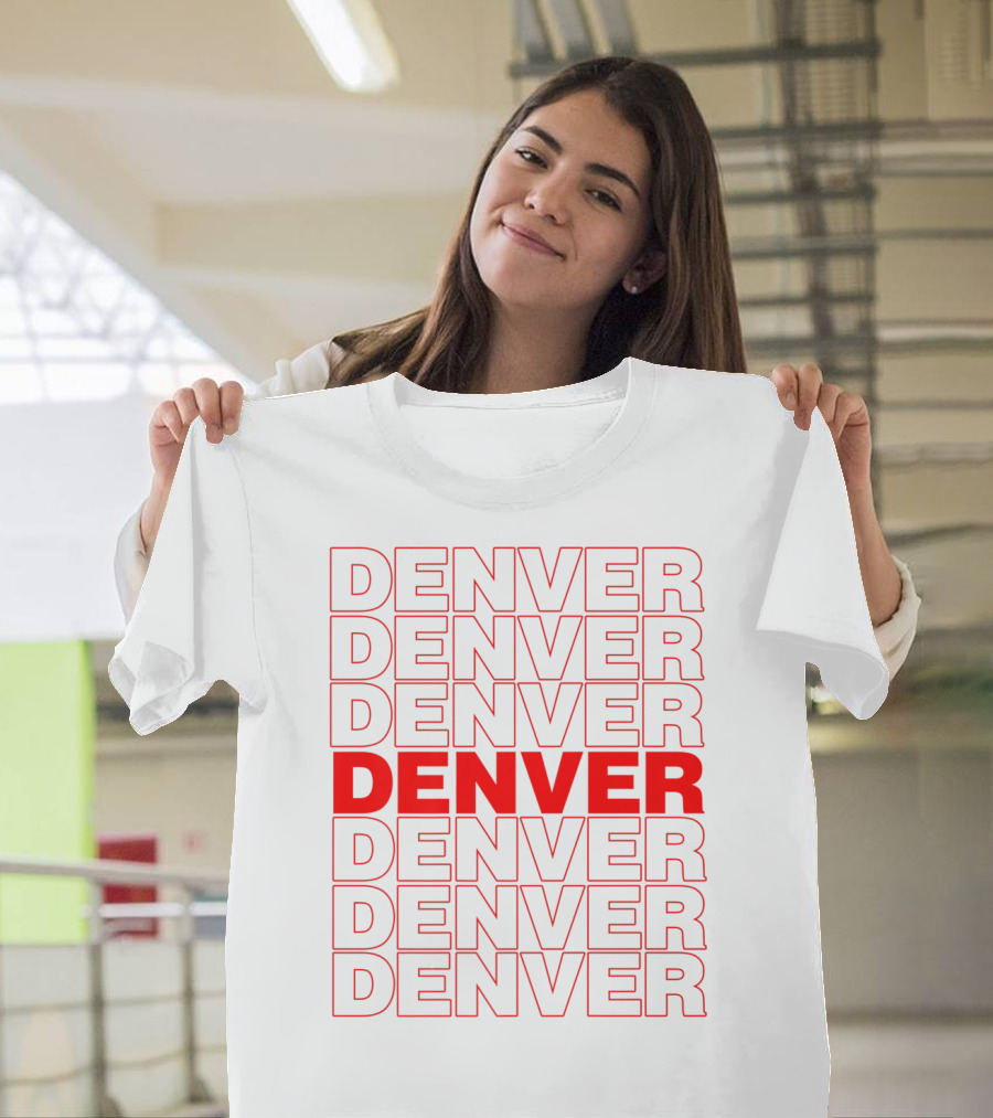 Denver Colorado Thank You Bag Style Repeated Red Lettering T-Shirt