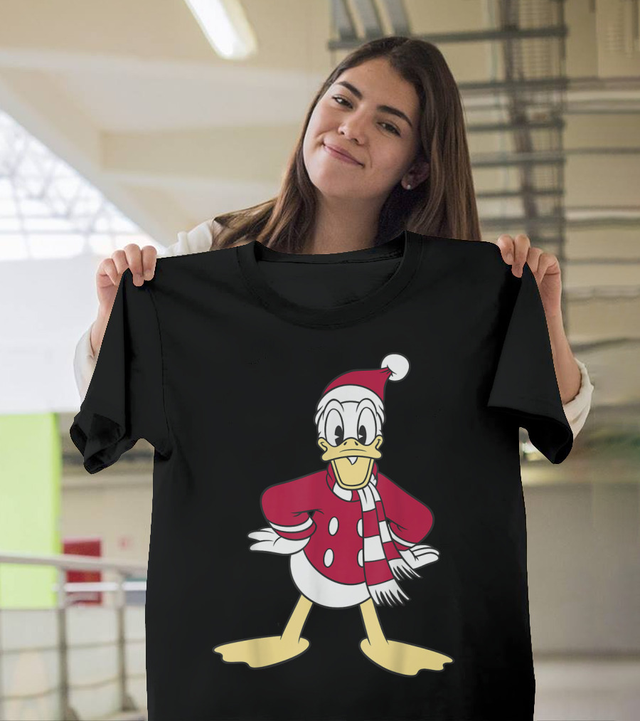 Disney Donald Duck In Festive Red Santa Outfit With Scarf T-Shirt