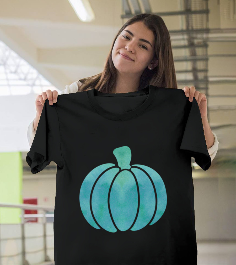 Fall Teal Pumpkin Girl Watercolor T-Shirt