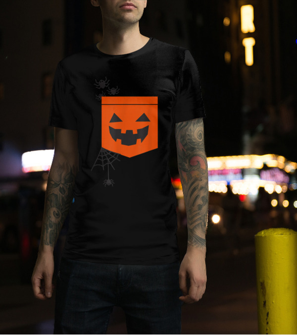 Happy Halloween Pumpkin With Spiderweb And Creepy Faces T-Shirt