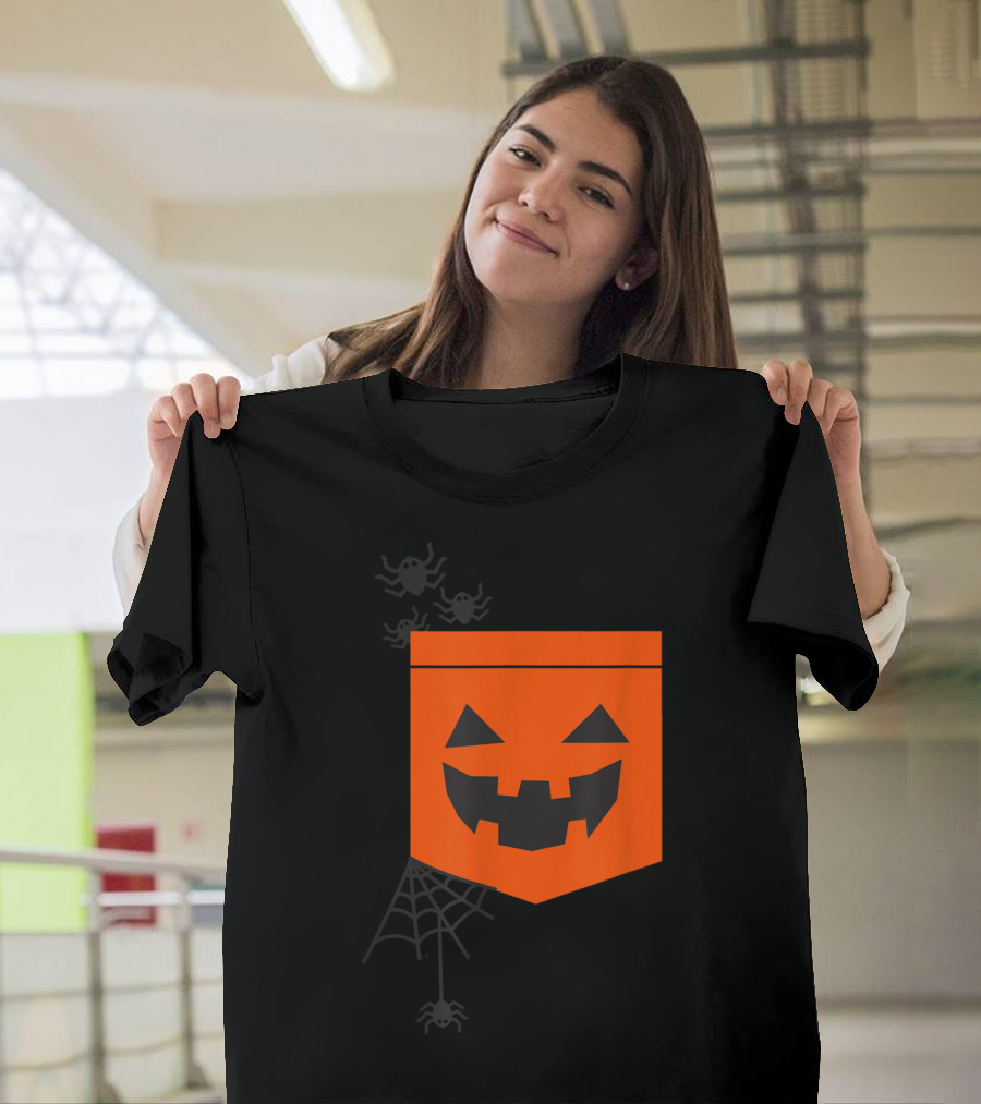Happy Halloween Pumpkin with Spiderweb and Creepy Faces T-Shirt