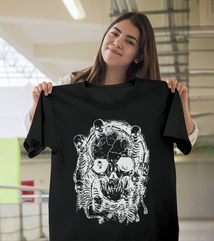 Happy Halloween Skeleton Skull Horror Scary Tattoo T-Shirt