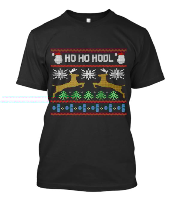 Ho Ho Hodl Ripple Christmas Ugly Sweater Reindeer Snowflakes T-Shirt
