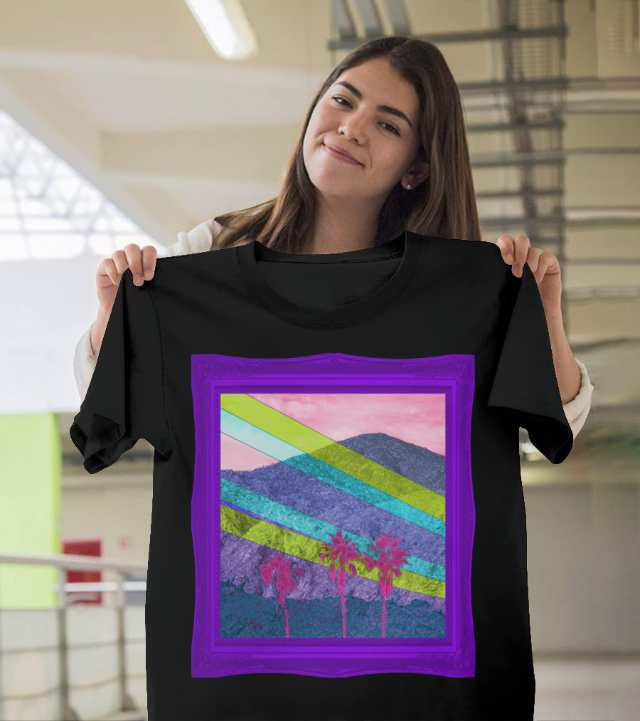 Purple Mountain Majesty Framed Neon Palm Landscape T-Shirt