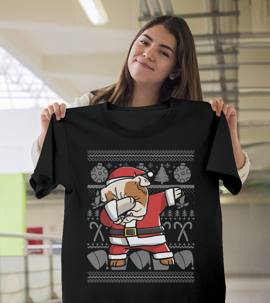 English Bulldog Santa Dabbing Christmas Dab Dance Move T-Shirt