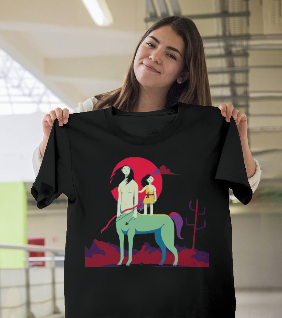 Amazonomachy Centaur Mythology Under Red Moon Scene T-Shirt