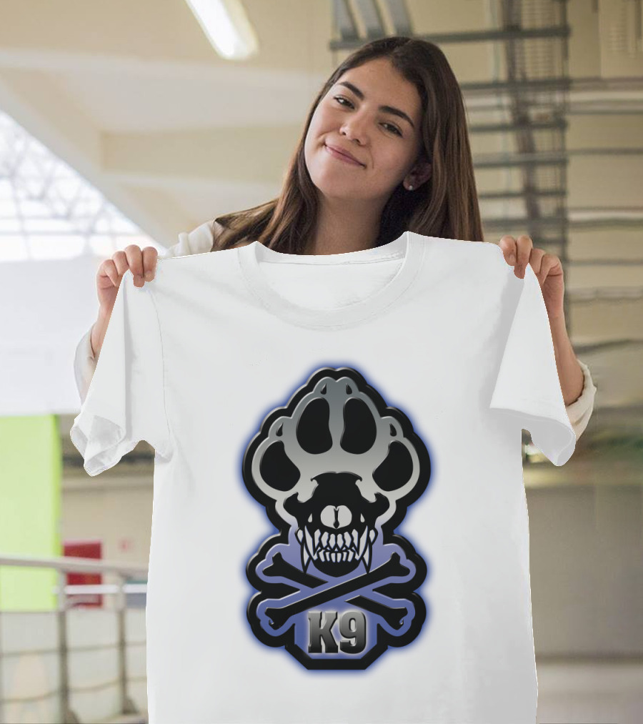 K9 Dog Skull Blue Paw and Crossbones T-Shirt