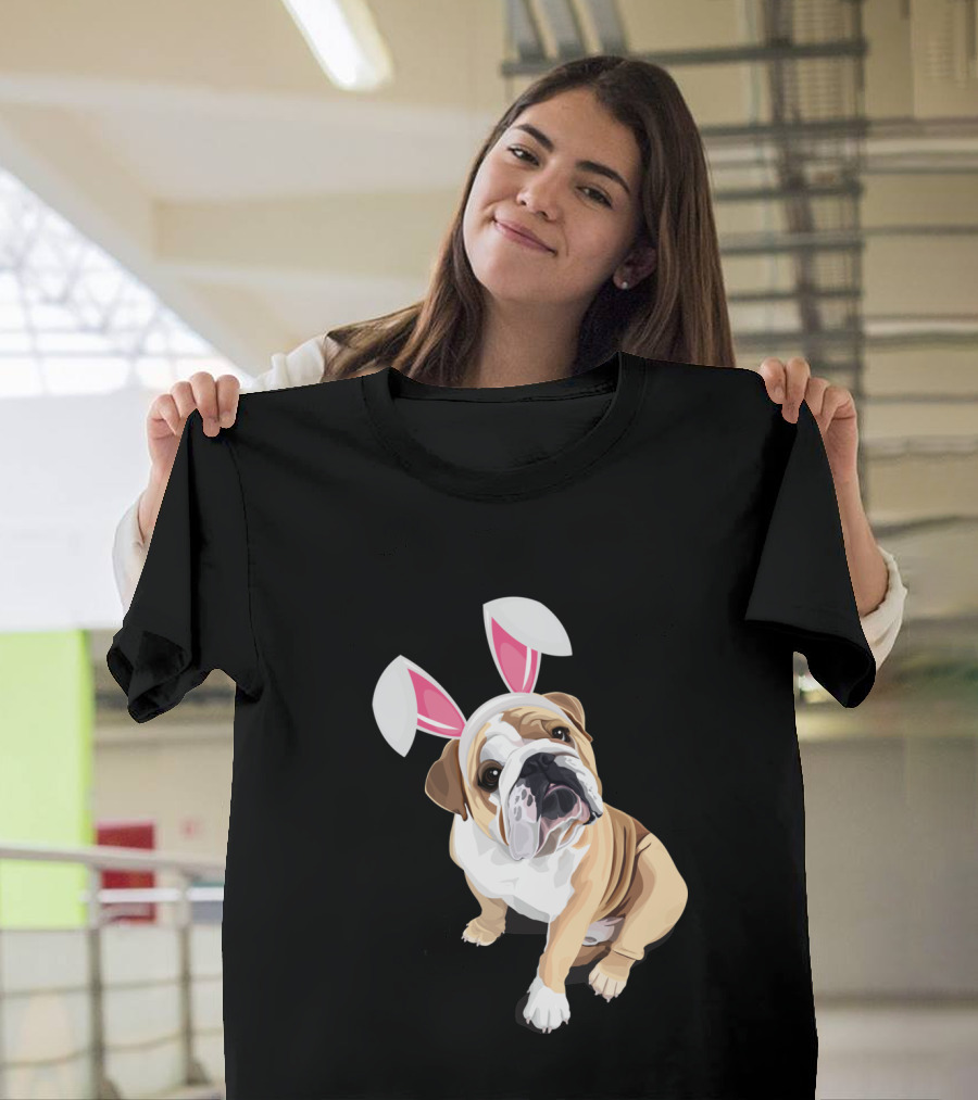 Happy Easter Bulldog with Bunny Ears T-Shirt