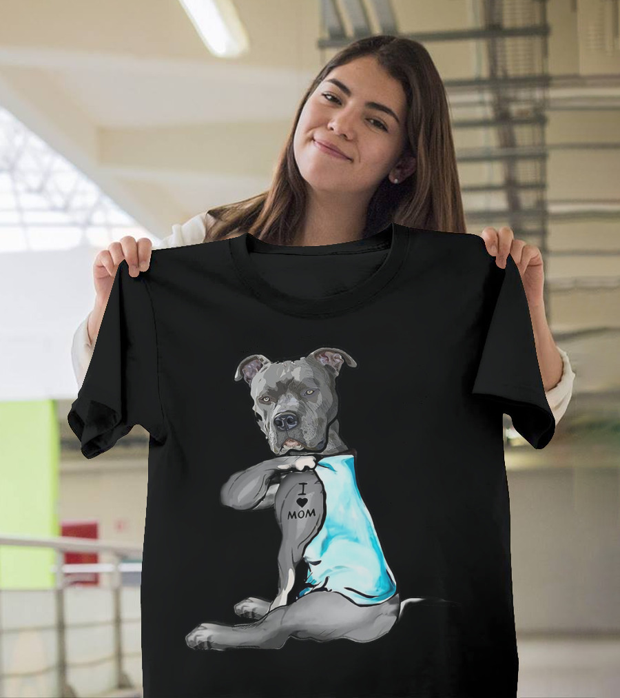 I Love Mom Pit Bull Tattoo T-Shirt