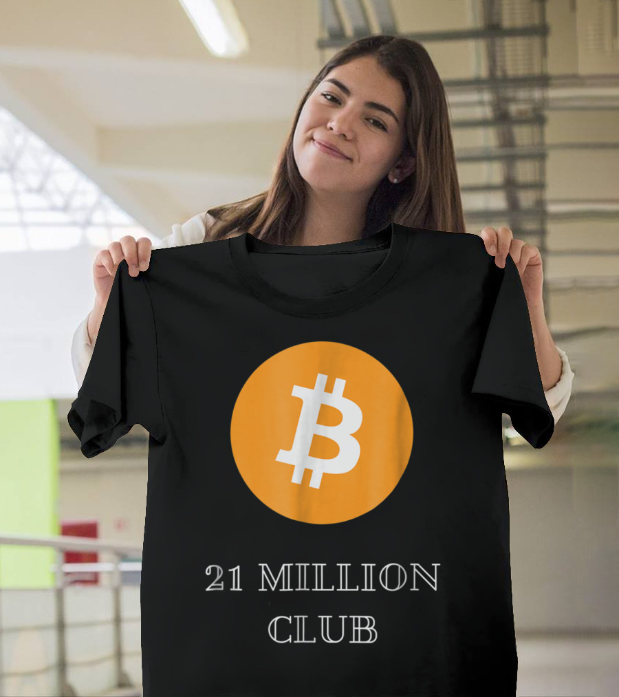Bitcoin 21 Million Club Cryptocurrency Circle with Iconic Orange T-Shirt