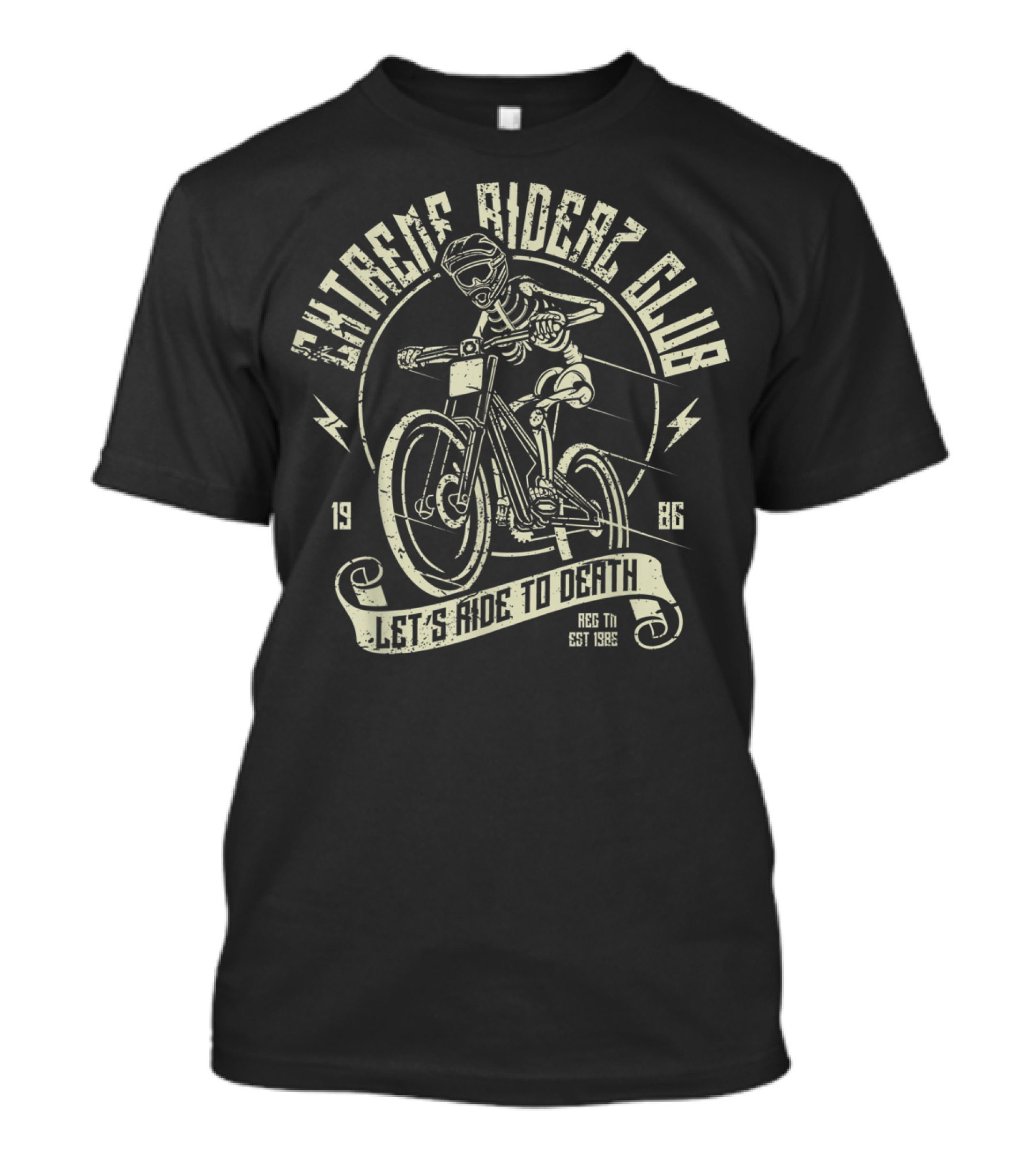 Extreme Riderz Club BMX Racing 1986 Let's Ride To Death Skeleton T-Shirt
