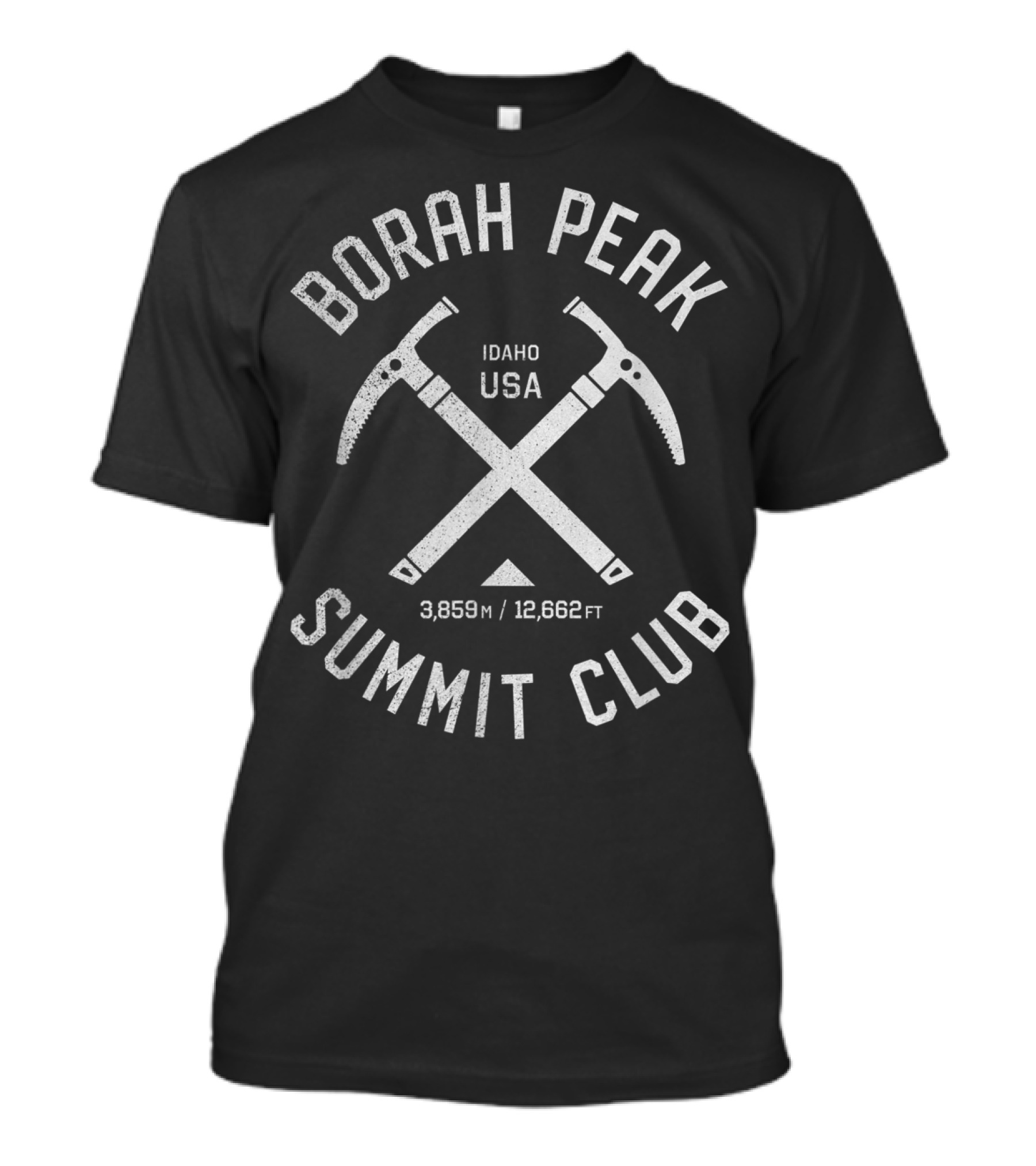 Borah Peak Summit Club Idaho USA 3,859m 12,662ft Crossed Ice Axes T-Shirt