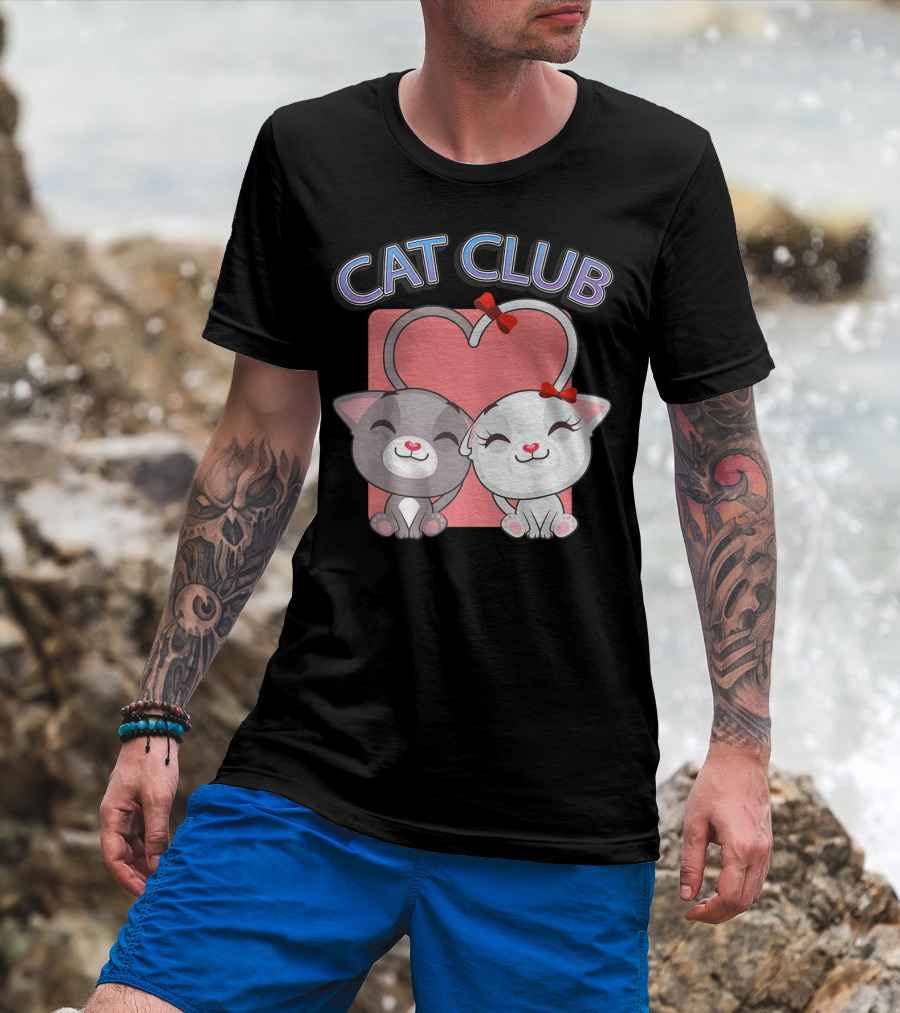 CAT CLUB Cat Lover Kitty Heart Bows T-Shirt