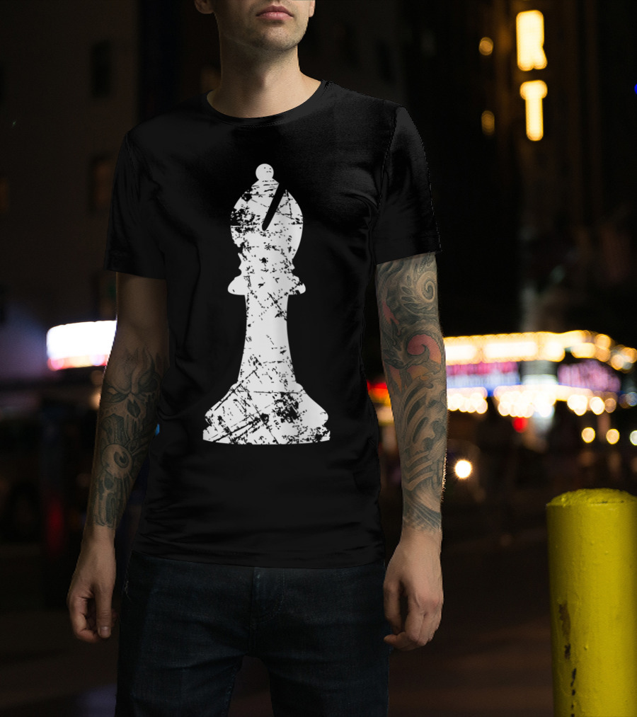 Chess Big Bishop Distressed Chess Club Player Bishop Piece T-Shirt