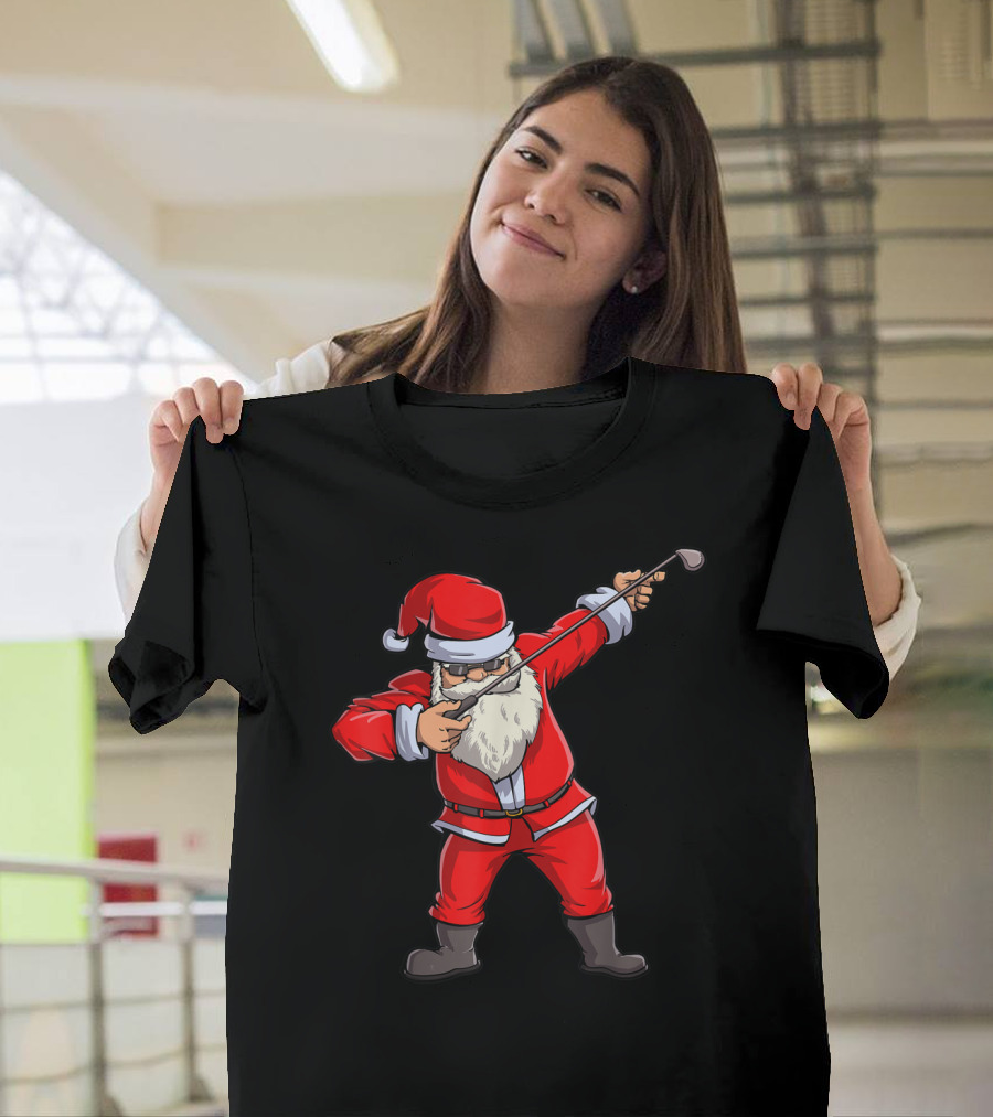 Dabbing Santa Golfing Christmas Club Hat Holiday Fun T-Shirt