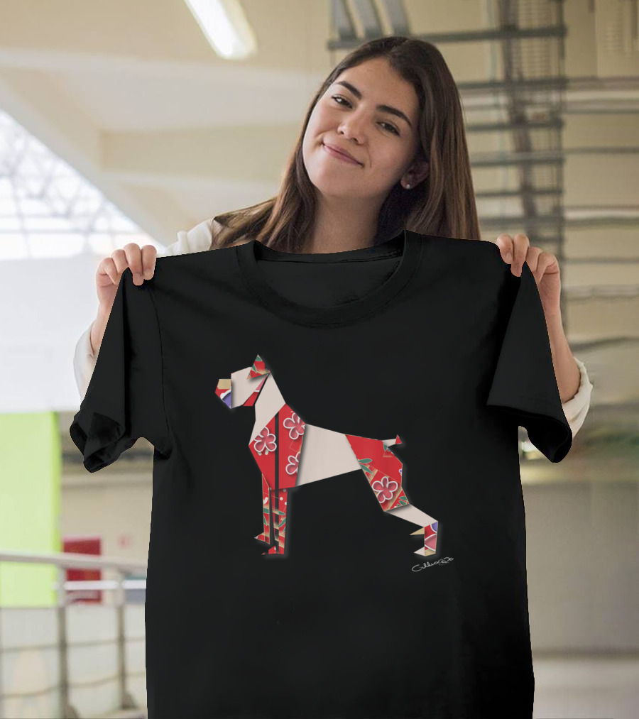 Boxer Dog Origami Red Floral Pattern m5hmm T-Shirt