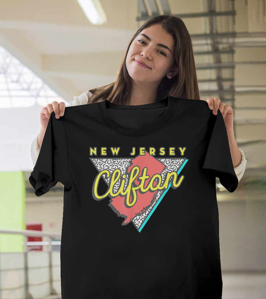 Clifton New Jersey Geometric Map Pride Family Vacation T-Shirt