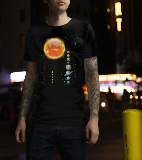 Solar System Sun Mercury Venus Earth Mars Jupiter Saturn Uranus Neptune Dwarf Planets Ceres Pluto Haumea Makemake Eris T-Shirt