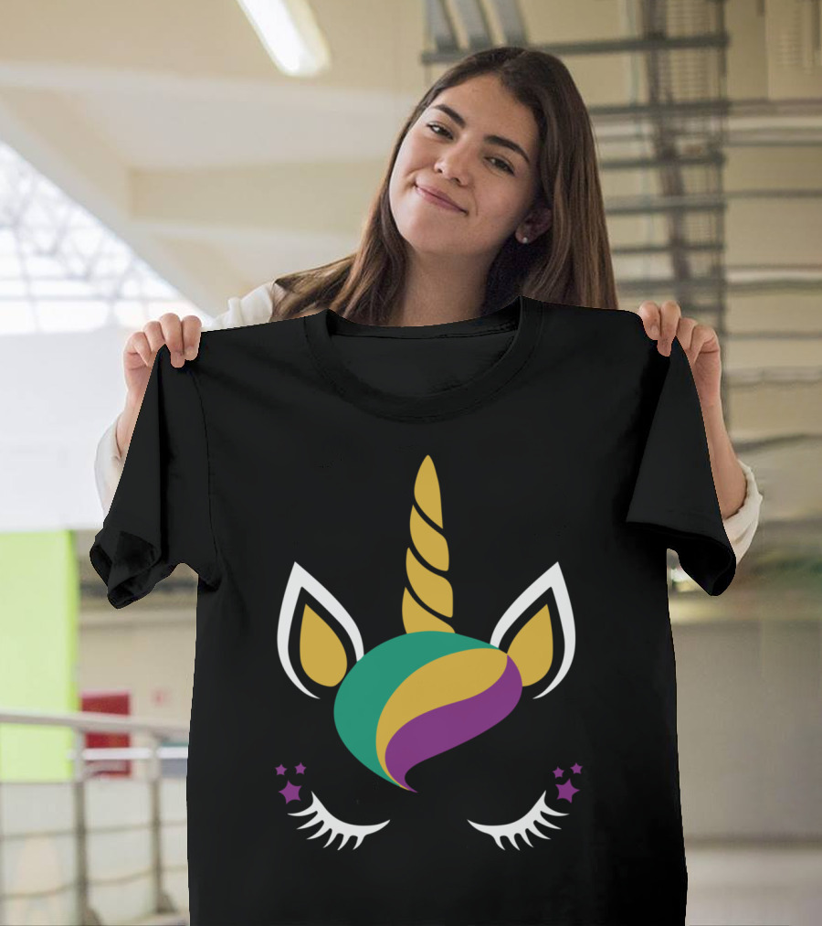 Unicorn Face Mardi Gras Fat Tuesday Mask T-Shirt