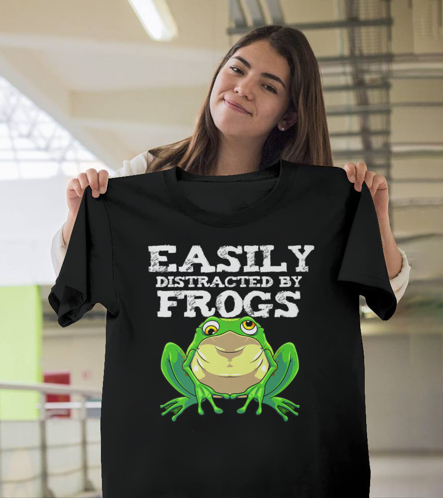 Funny Easily Distracted by Frogs Co Green Frog T-Shirt