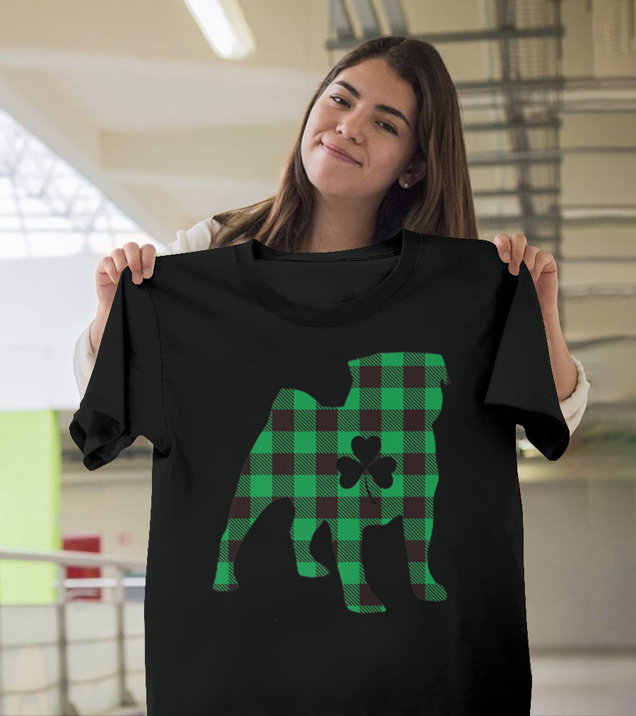 Funny Pug Patrick's Day Buffalo Plaid Pug Dog with Shamrock T-Shirt
