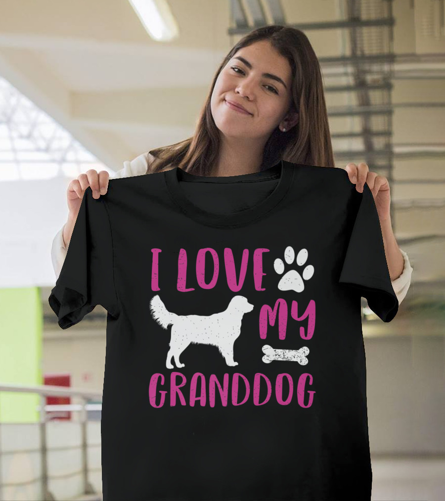 I Love My Granddog Golden Retriever Pawprint Bone T-Shirt