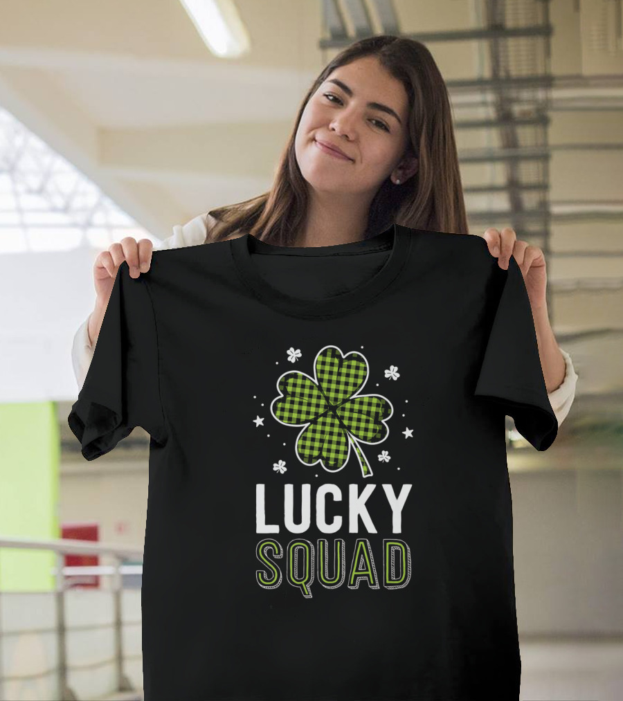 Lucky Squad Green Buffalo Plaid Shamrock St Patrick's Day T-Shirt