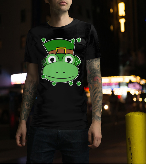 Green Cartoon Monkey In St. Patrick's Day Hat Surrounded By Shamrocks T-Shirt