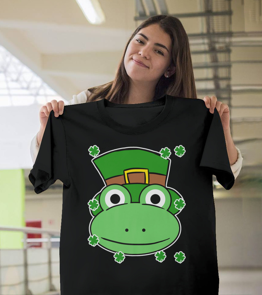 Green Cartoon Monkey in St. Patrick's Day Hat Surrounded by Shamrocks T-Shirt