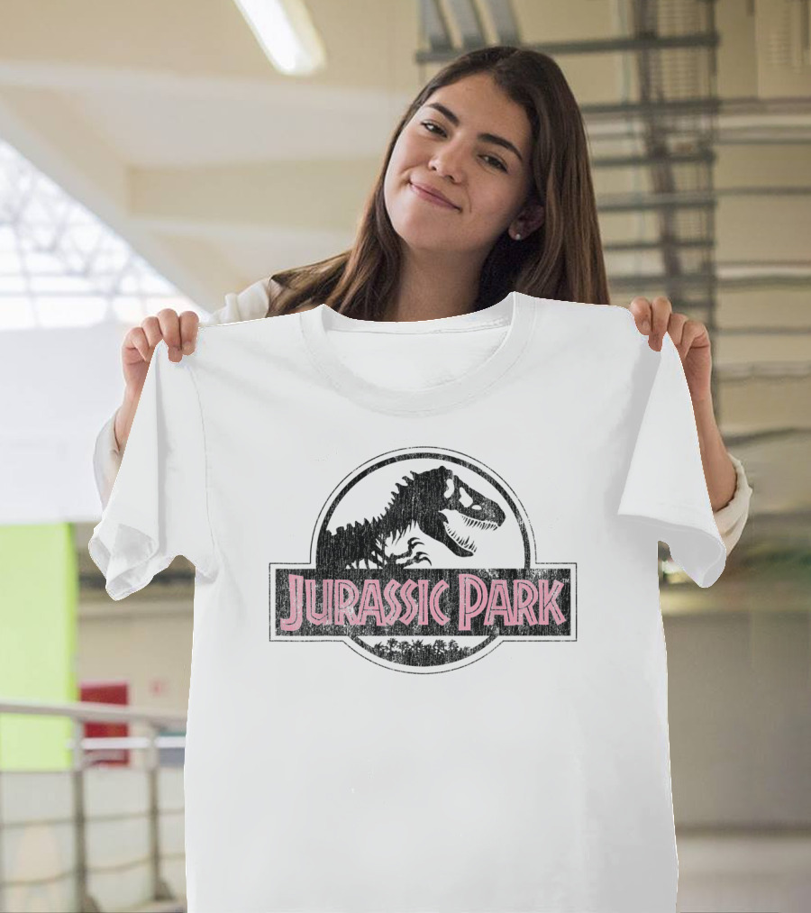 Jurassic Park Distressed Pink Logo T-Rex T-Shirt