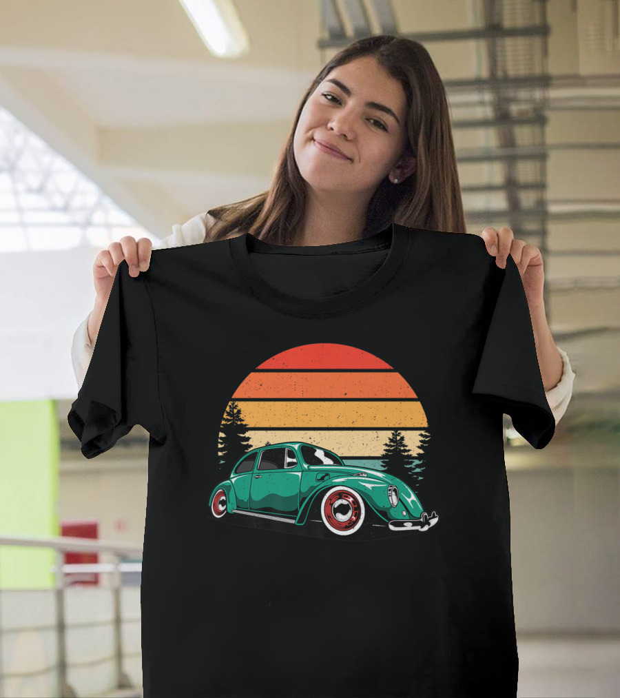 Vintage Beach Tuning Bug Beetle Sunset Forest T-Shirt