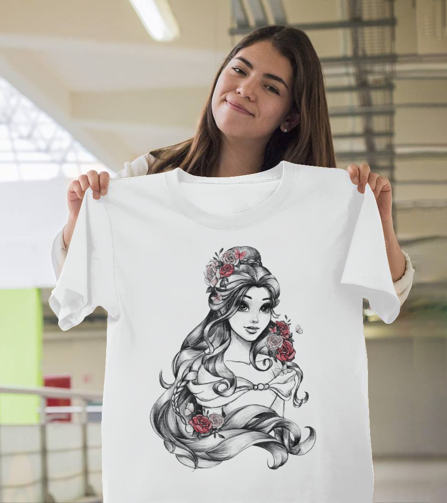 Disney Beauty and the Beast Belle Rose Drawing T-Shirt