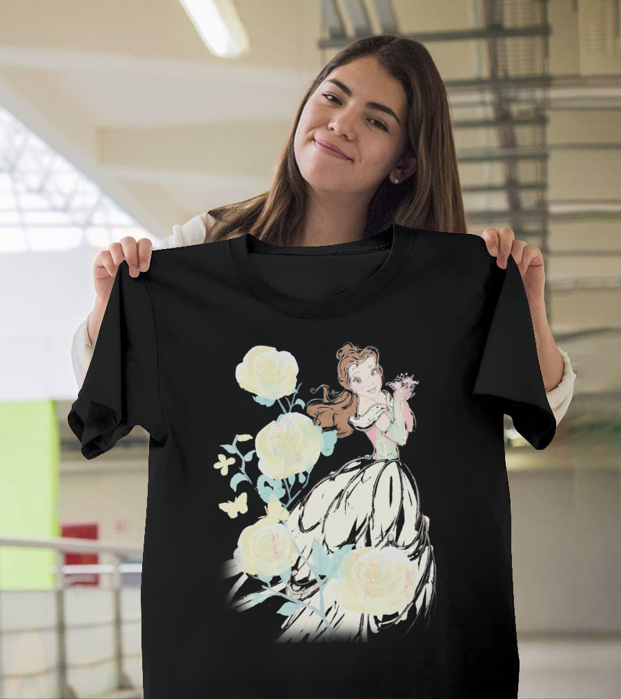 Disney Beauty and the Beast Belle Watercolor Roses T-Shirt