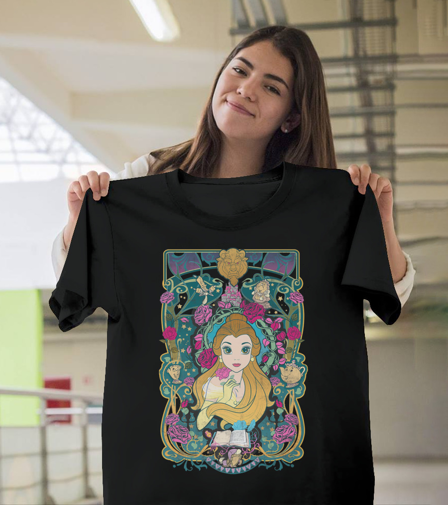 Disney Beauty and the Beast Belle Roses Lumière Mrs. Potts Enchanted Castle T-Shirt