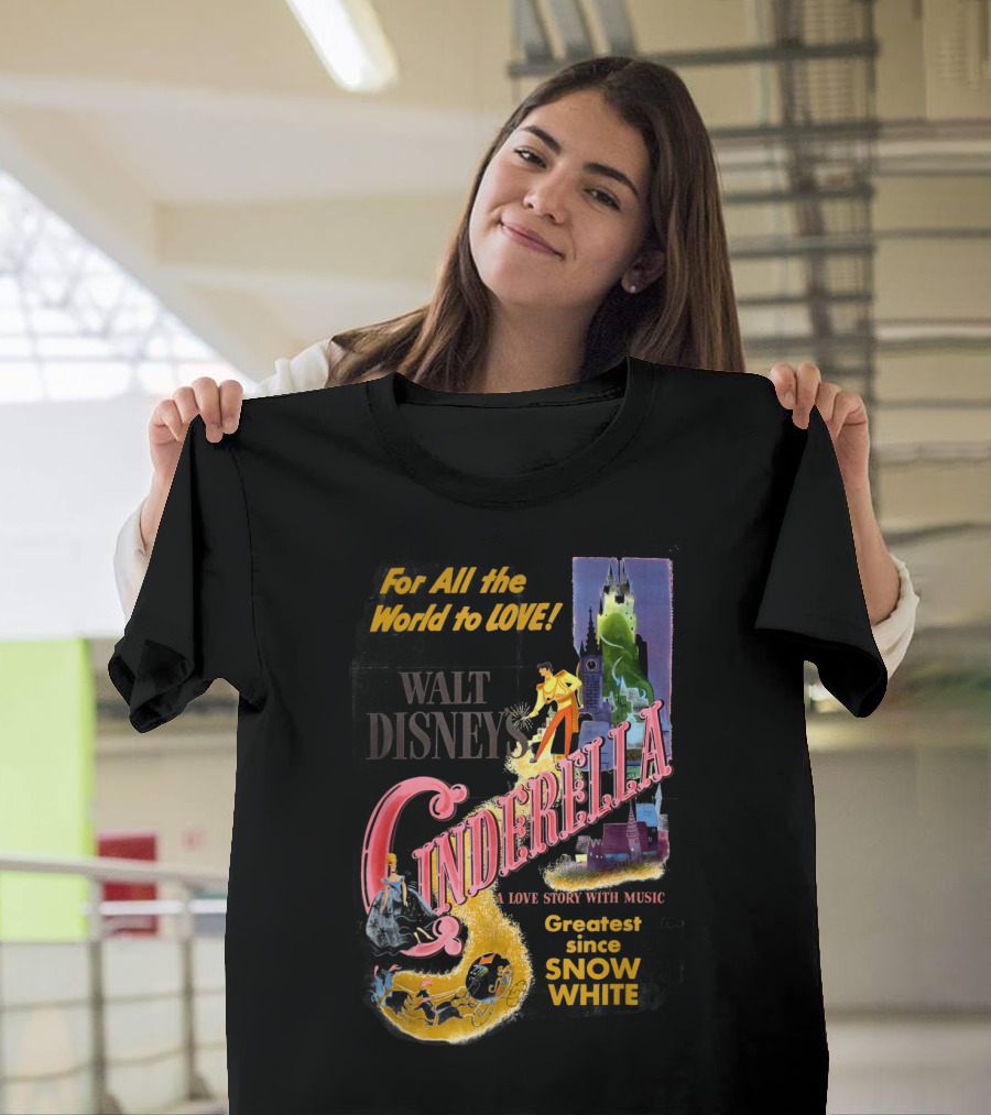 Walt Disney's Cinderella Greatest Since Snow White Vintage Movie Box for All the World to Love with Music T-Shirt