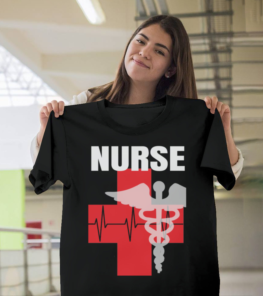 Nurse Hospital Cross Caduceus Heartbeat T-Shirt