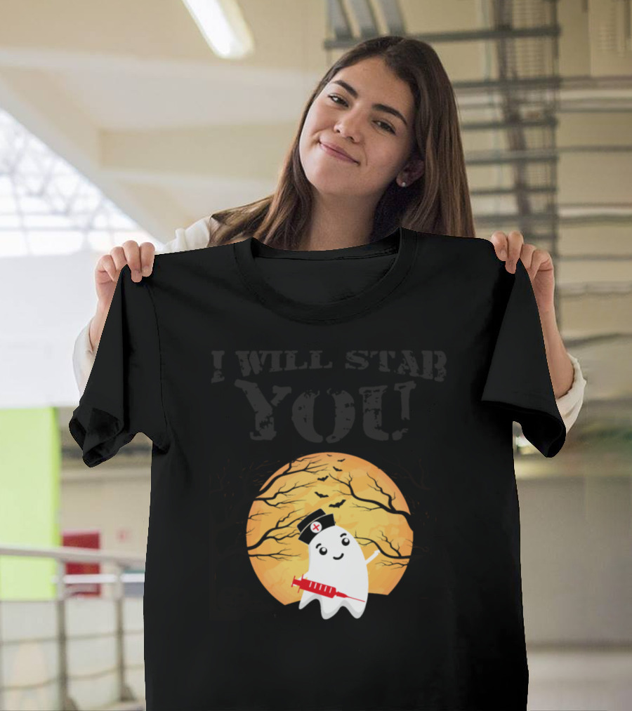 I Will Stab You Nurse Ghost Halloween Moon Pumpkin T-Shirt