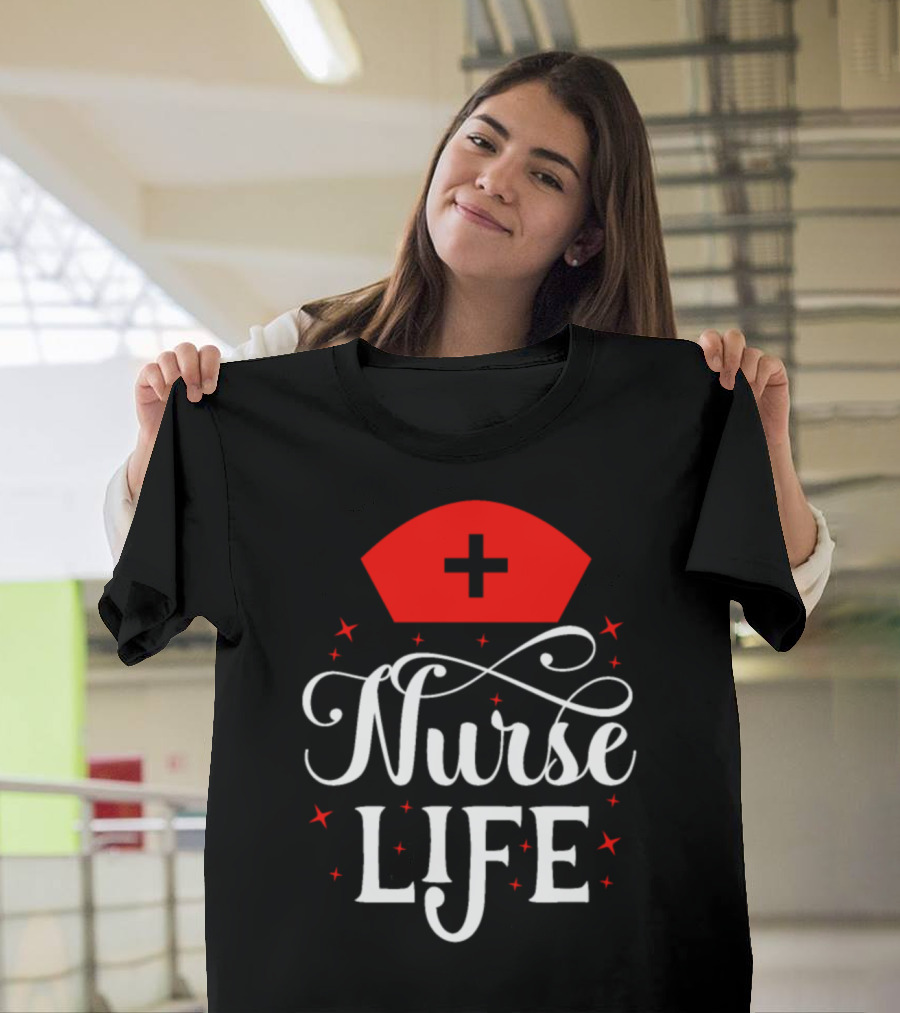 Nurse Life Red Cross Hat and Stars T-Shirt