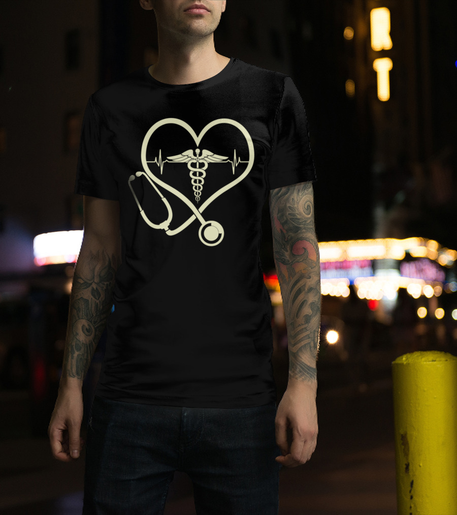 Nurse It Is In My Heartbeat Stethoscope Caduceus Heartbeat T-Shirt