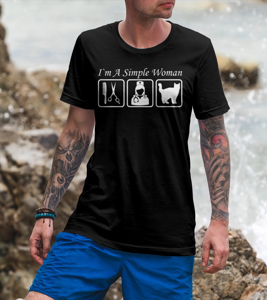 I'm A Simple Woman Nurse Hairstylist Cat Lover T-Shirt