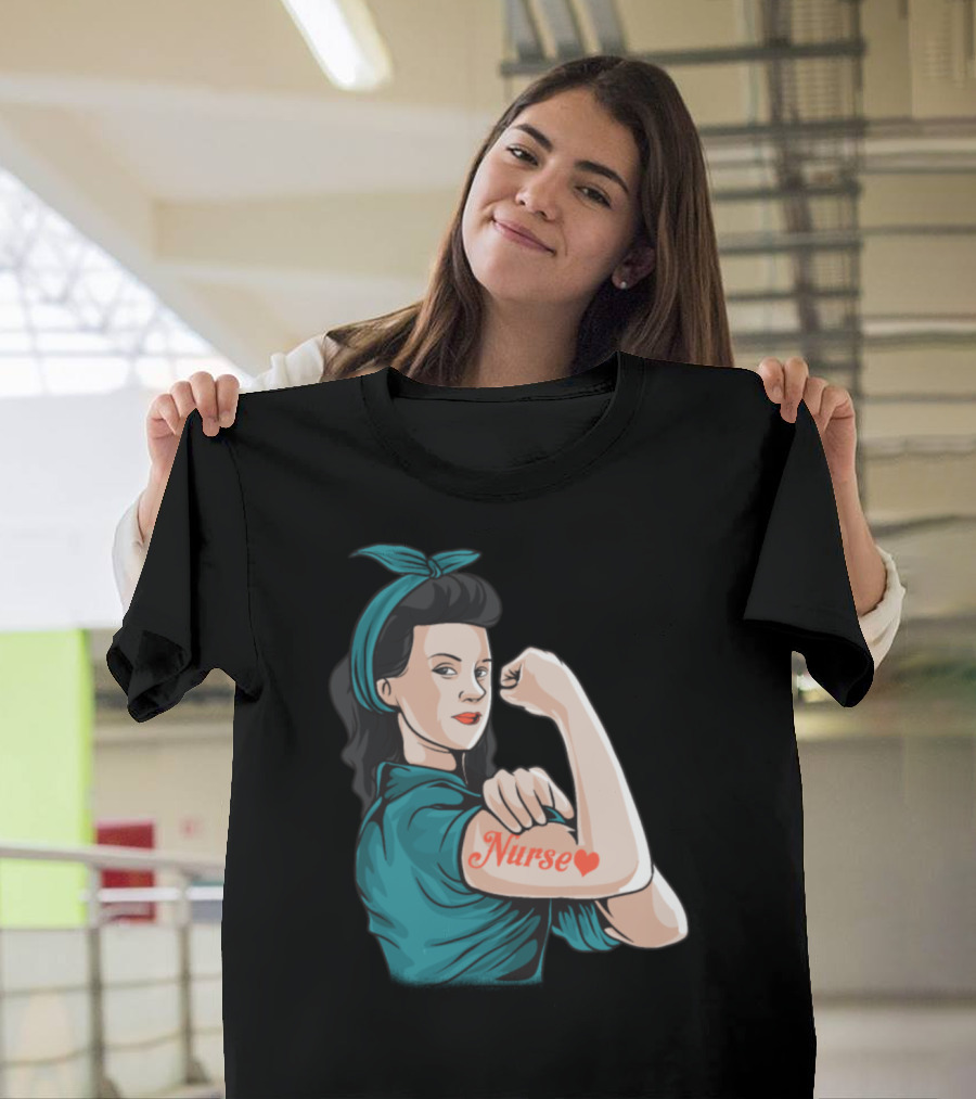 Nurse Heart Flexing Rosie the Riveter T-Shirt