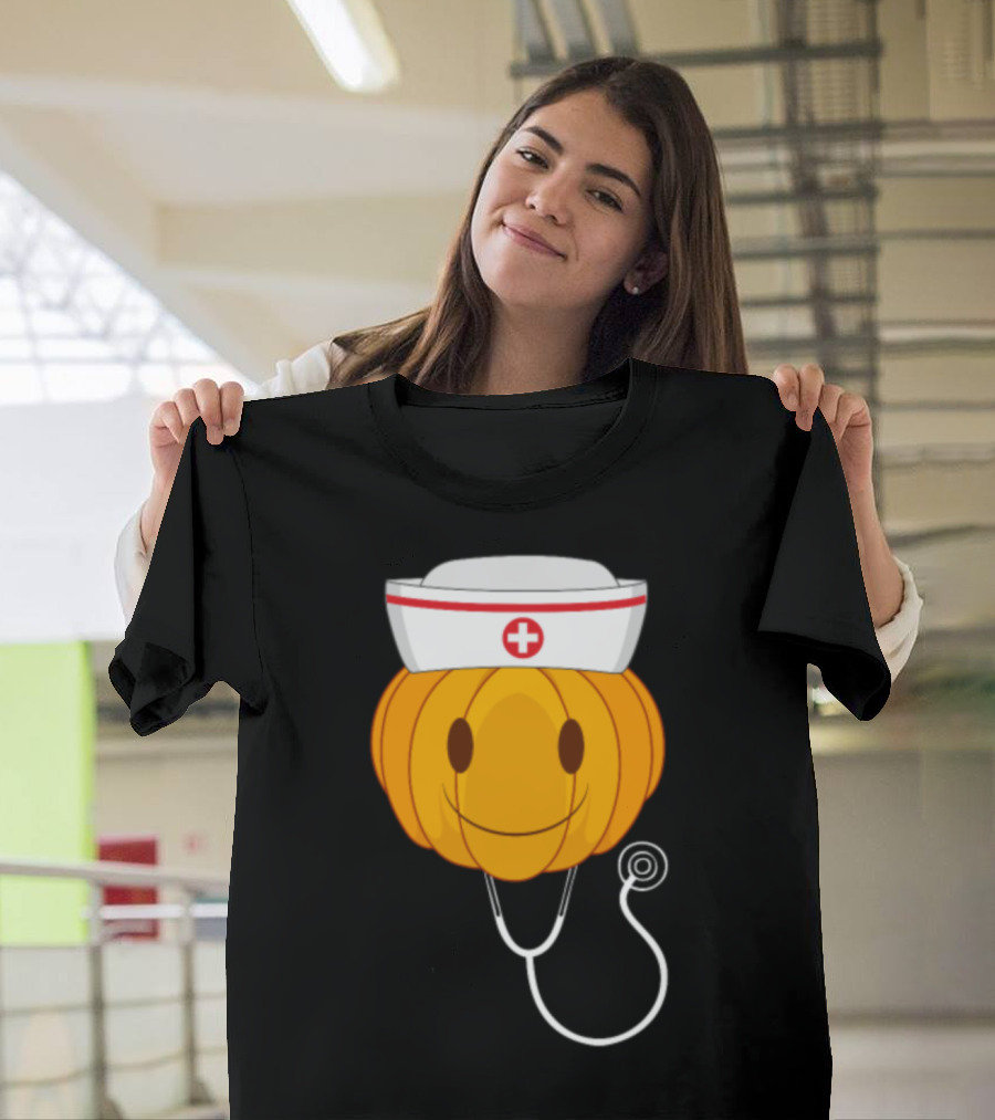 School Hospital Nurse Nurses Pumpkin Hat Stethoscope T-Shirt