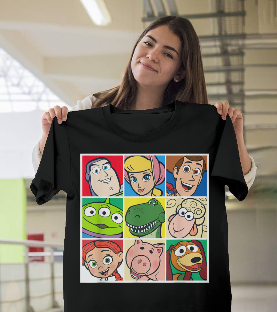Buzz Woody Rex Jessie Hamm Slinky Toy Story Character Grid T-Shirt