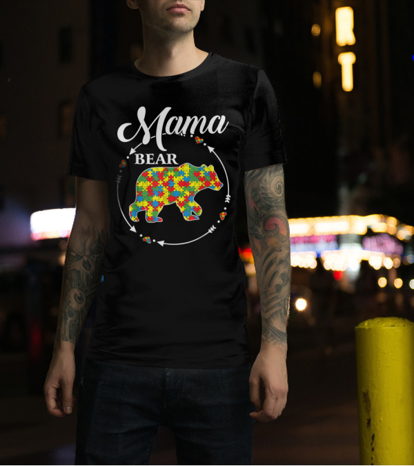 Mama Bear Autism Awareness Support Autistic Puzzle T-Shirt