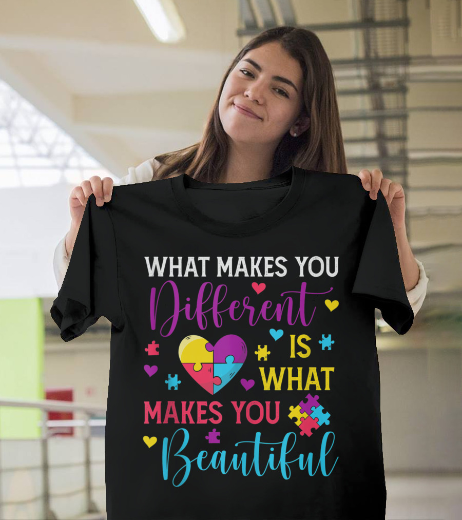 What Makes You Different Is What Makes You Beautiful Puzzle Heart Autism Awareness T-Shirt
