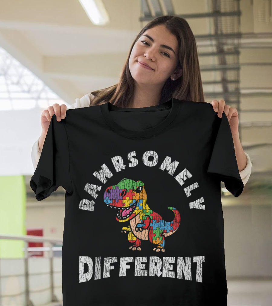 Rawrsomely Different Dinosaur Autistic Kid Autism Awareness Puzzle T-Rex T-Shirt